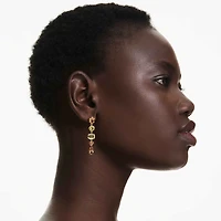 Gema drop earrings, Asymmetrical design, Mixed cuts, Long, Yellow, 18K gold finish