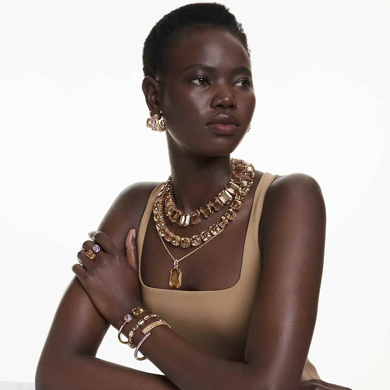 Millenia necklace, Octagon cut, Caramel, Gold-tone plated by SWAROVSKI