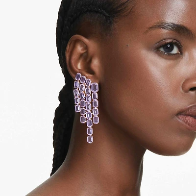 Millenia clip earrings, Octagon cut, Chandelier, Purple, 18K gold finish