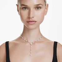 Ariana Grande x Swarovski Y necklace, Mixed cuts, Crystal pearl, Heart, White, Rhodium plated by SWAROVSKI