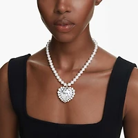 Ariana Grande x Swarovski necklace, Crystal pearl, Heart cut, Heart, White, Rhodium plated by SWAROVSKI