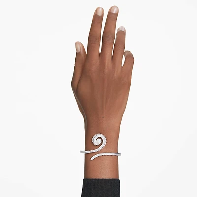 Ariana Grande x Swarovski bangle, Crystal pearl, Baguette cut, White, Rhodium plated