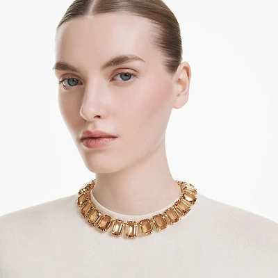 Millenia necklace, Oversized crystals, Octagon cut, Caramel, 18K gold finish