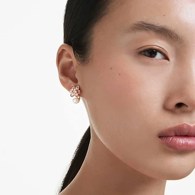 Idyllia earring jackets, Crystal pearl, Mixed cuts, Flower, Multicolored, 18K rose gold finish