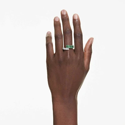 Matrix ring, Mixed cuts, Green, Rhodium plated