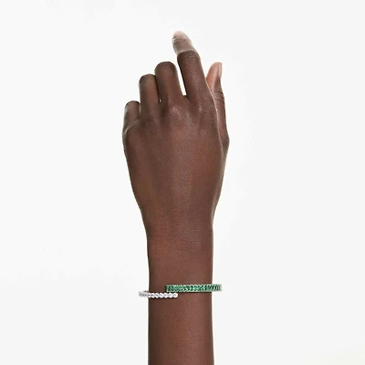 Matrix bangle, Mixed cuts, Green, Rhodium plated