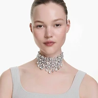 Constella choker, Crystal pearl, Round cut, White, Rhodium plated by SWAROVSKI