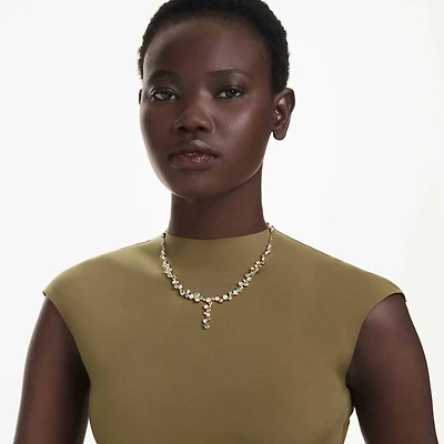 Constella Y necklace, Mixed cuts, Green, Gold-tone plated