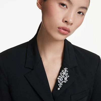 Constella brooch, Crystal pearl, Round cut, White, Rhodium plated