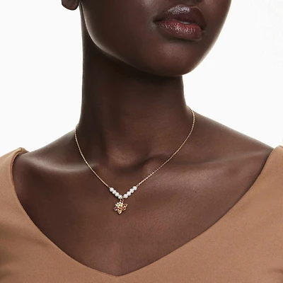 Idyllia pendant, Crystal pearl, Mixed cuts, Flower, Multicolored, 18K gold finish