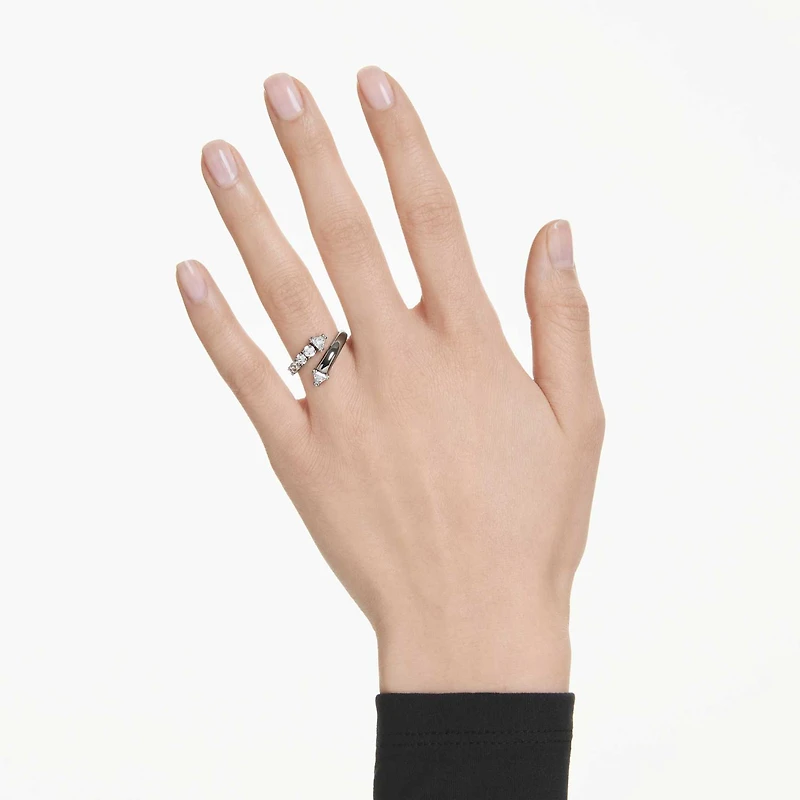 Sublima open ring, Mixed cuts, White, Ruthenium plated