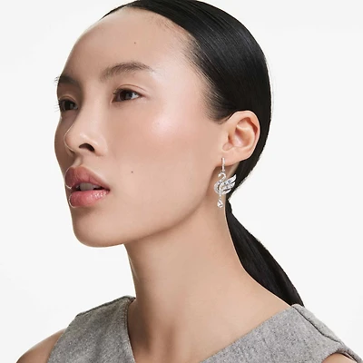 Swan earrings, Swan, White, Rhodium plated