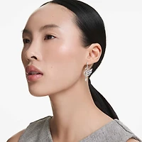 Swan earrings, Swan, White, Rhodium plated by SWAROVSKI