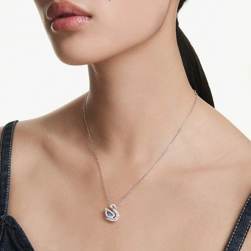Swan pendant, Mixed cuts, Swan, Blue by SWAROVSKI