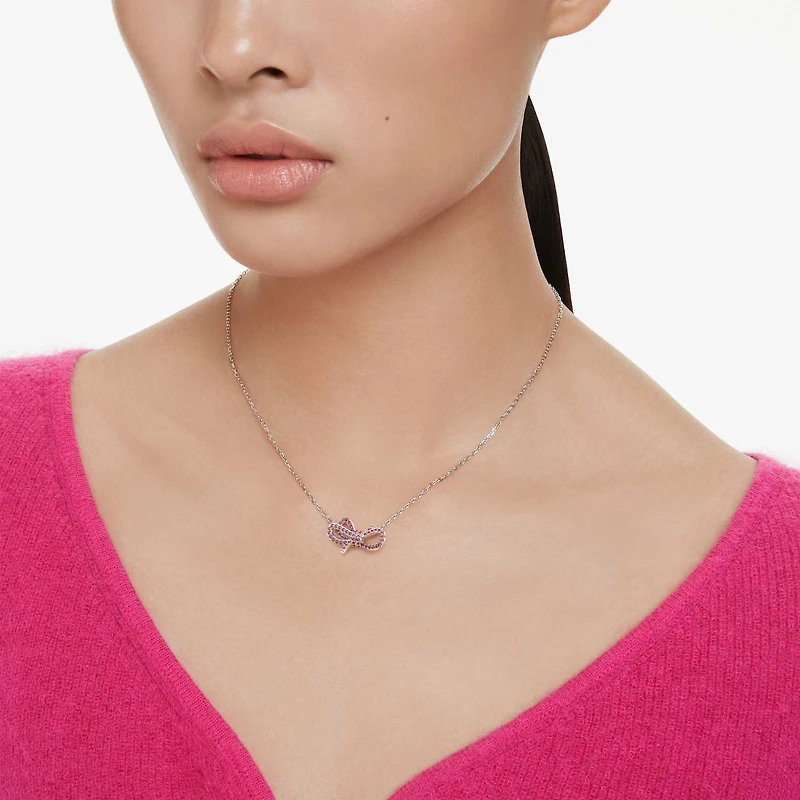 Lifelong Bow pendant, Bow, Pink, Rhodium plated by SWAROVSKI