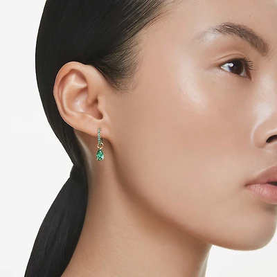 Attract drop earrings, Pear cut, Green, Gold-tone plated