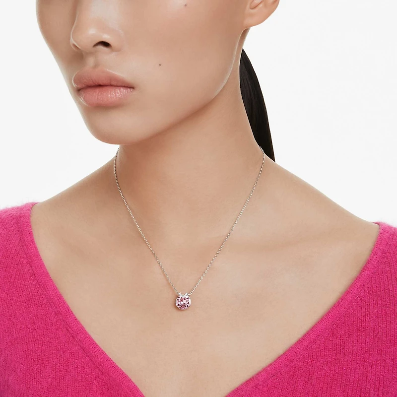 Bella V pendant, Round cut, Pink