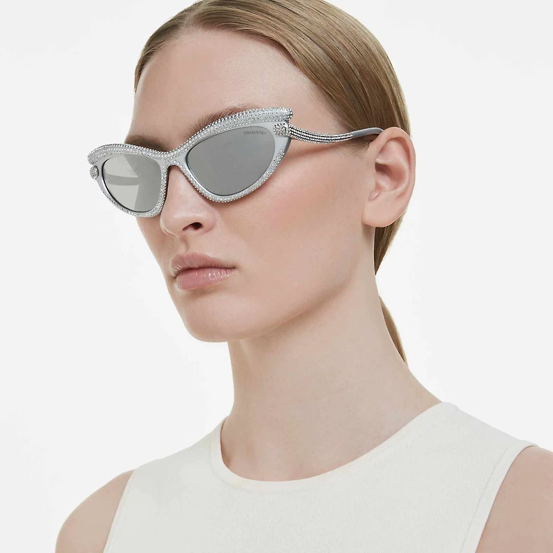 Sunglasses, Cat-Eye shape, Silver Tone by SWAROVSKI