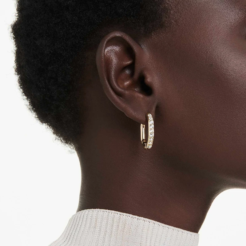 Dextera hoop earrings, Octagon shape, Round cut, Medium, White, 18K gold finish