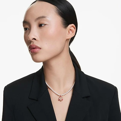 Idyllia pendant, Crystal pearl, Mixed cuts, Flower, Multicolored, 18K rose gold finish