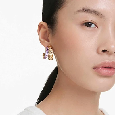 Millenia hoop earrings, Mixed cuts, Multicoloured, 18K gold finish