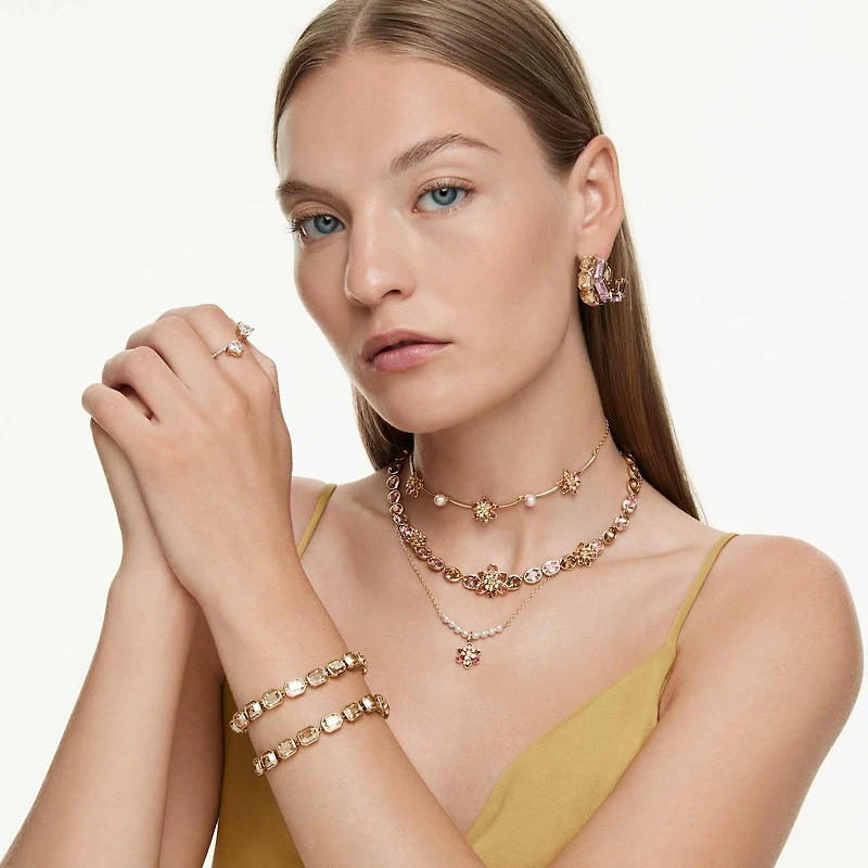 Millenia hoop earrings, Mixed cuts, Multicoloured, Gold-tone plated by SWAROVSKI