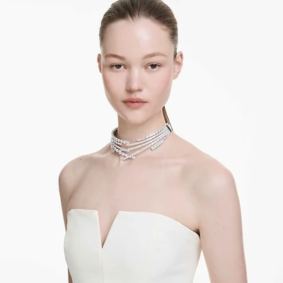 Matrix choker, Mixed cuts, White, Rhodium plated