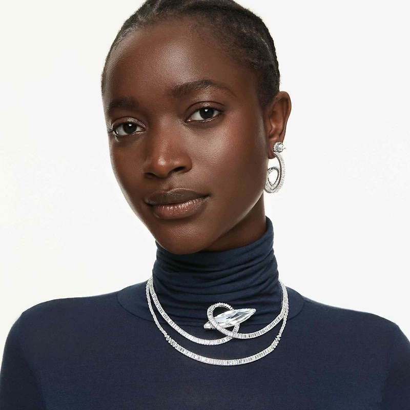 Matrix choker, Baguette cut, White, Rhodium plated by SWAROVSKI