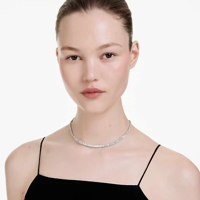 Matrix necklace, Baguette cut, White, Rhodium plated
