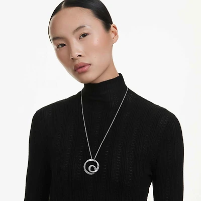 Matrix pendant, Baguette cut, White, Rhodium plated