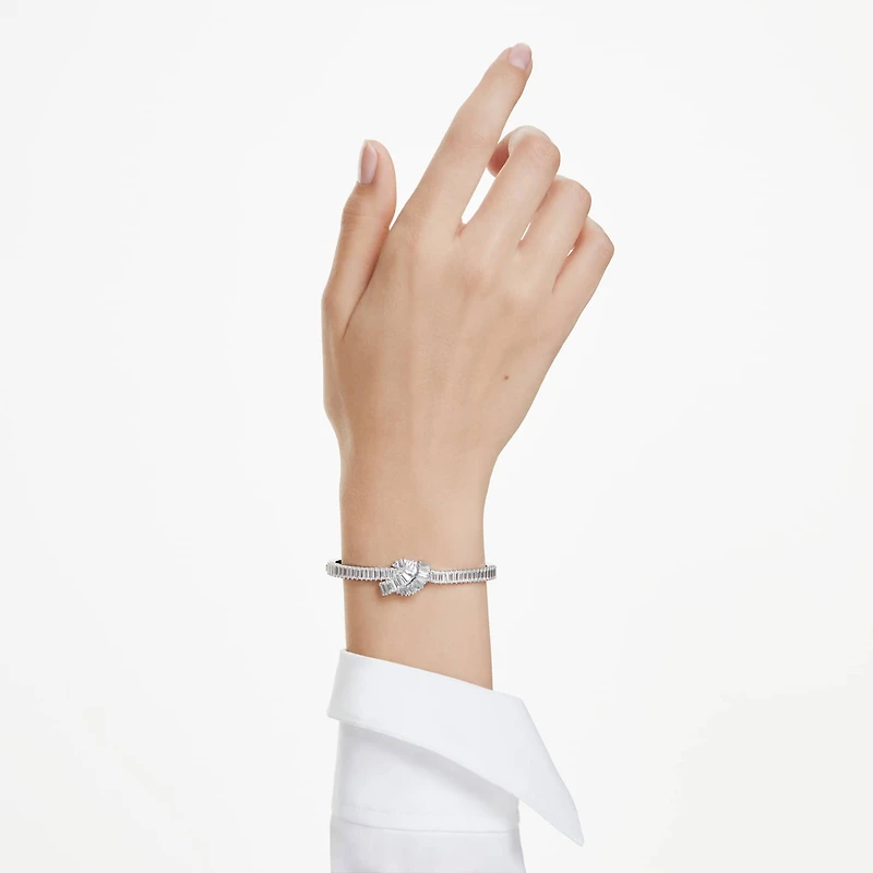 Matrix bangle, Baguette cut, Knot, White, Rhodium plated by SWAROVSKI