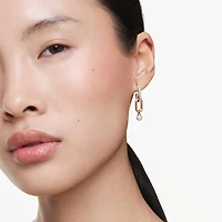 Constella drop earrings, Crystal pearl, Round cut, White, 18K rose gold finish