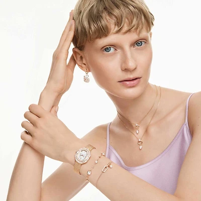 Constella bracelet, Crystal pearl, Round cut, White, Rose gold-tone plated