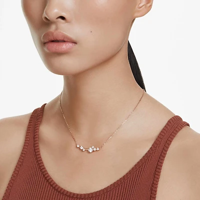 Constella necklace, Crystal pearl, Round cuts, White, 18K rose gold finish