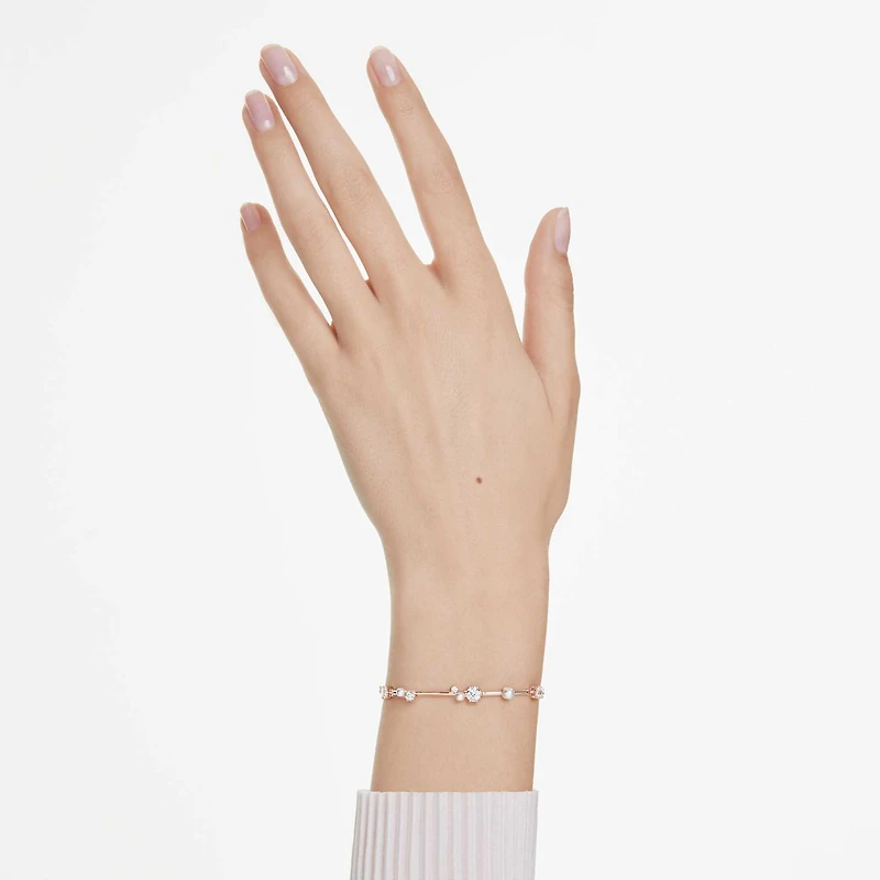 Constella bracelet, Crystal pearl, Round cuts, White, 18K rose gold finish