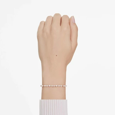 Matrix bracelet, Crystal pearl, Round cuts, White, Rose gold-tone plated