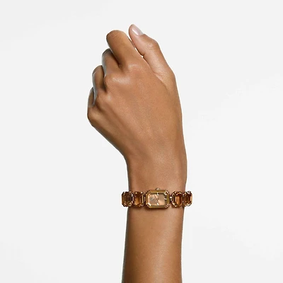 Watch, Octagon cut bracelet, Brown, Champagne gold-tone finish