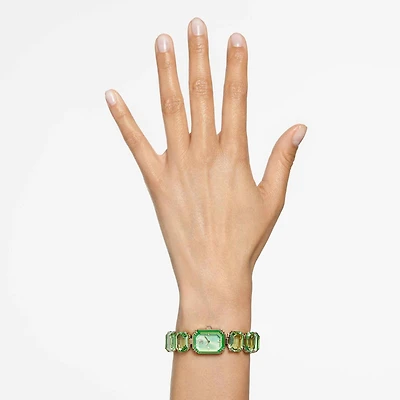 Watch, Octagon cut bracelet, Green, Champagne gold-tone finish