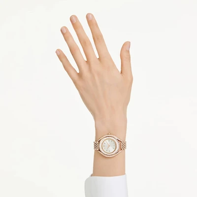 Crystalline aura watch, Swiss Made, Metal bracelet, Rose gold tone, Rose gold-tone finish