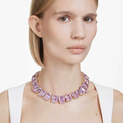 Millenia necklace, Oversized crystals, Octagon cut, Purple, 18K gold finish
