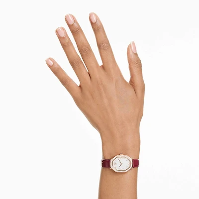 Dextera octagon watch, Swiss Made, Leather strap, Red, Rose gold-tone finish