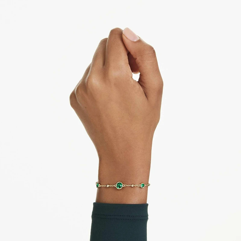Imber bracelet, Round cut, Green, Gold-tone plated by SWAROVSKI