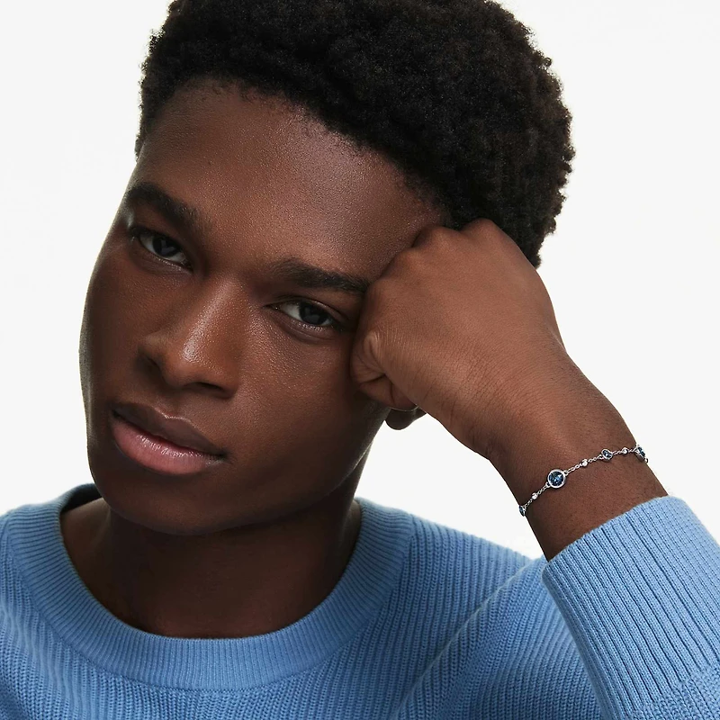 Imber bracelet, Round cut, Blue, Rhodium plated by SWAROVSKI