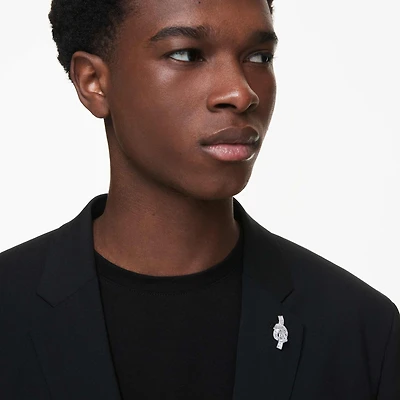 Matrix tack pin, Baguette cut, Knot, White, Rhodium plated