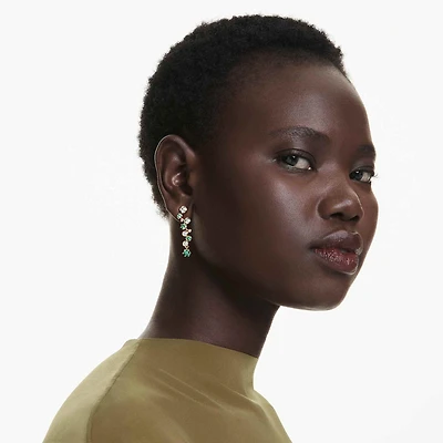 Constella drop earrings, Mixed cuts, Green, 18K gold finish