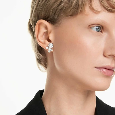 Constella stud earrings, Round cut, White, Rhodium plated