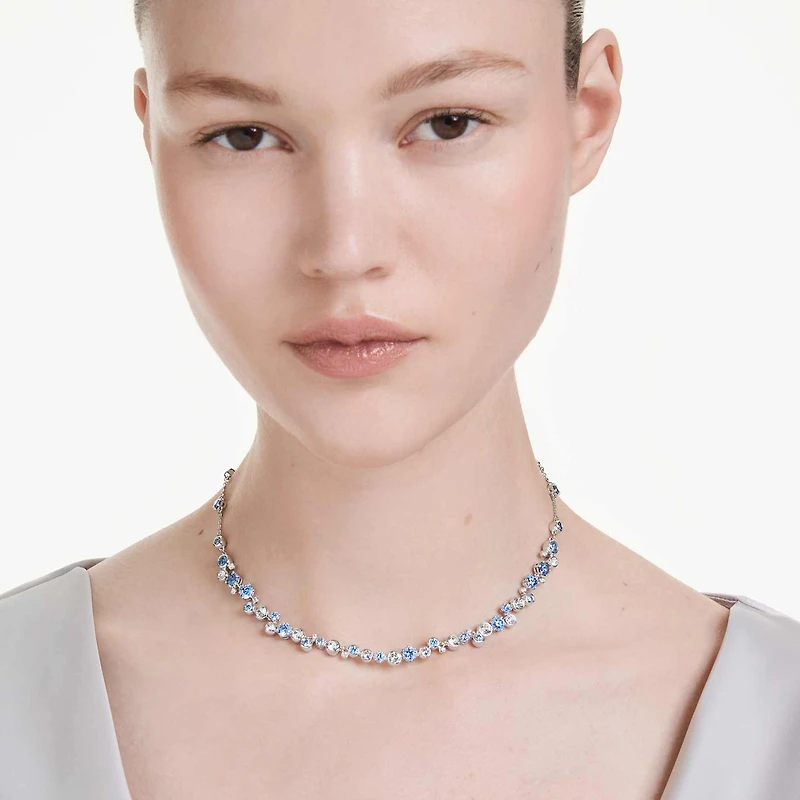 Constella necklace, Mixed cuts, Blue, Rhodium plated by SWAROVSKI