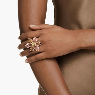 Idyllia motif ring, Mixed cuts, Flower, Multicolored, 18K gold finish