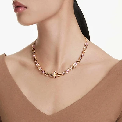 Idyllia necklace, Mixed cuts, Flower, Multicoloured, 18K gold finish