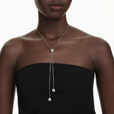 Una Angelic Y pendant, Round cut, White, Rhodium plated